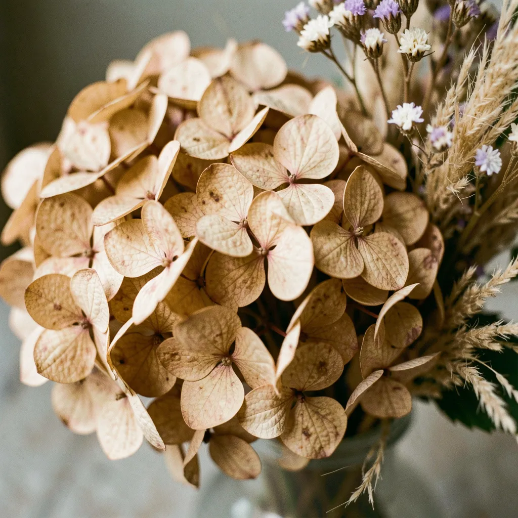 Nærbillede af tørret hortensia